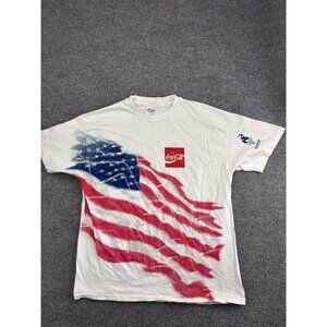 VINTAGE Coca-Cola Shirt Mens XL White USA Flag Atlanta 1996 Olympics Hanes 90s